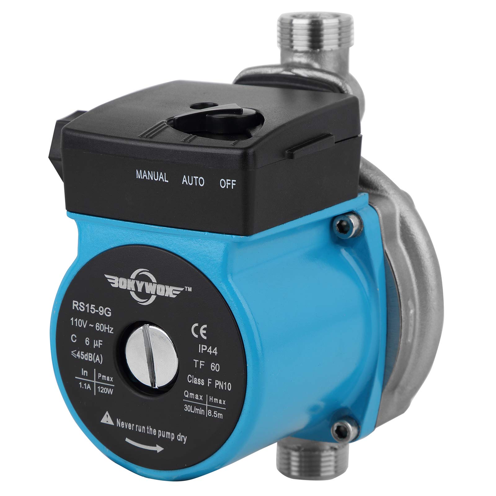 BOKYWOX 110V Food Grade Automatic Domestic Booster Pump NPT 3/4'' 120W Circulate Boost Pressure Water Pump for Solar Heater/Faucet Stainless Steel 304(RS15-9 SB)