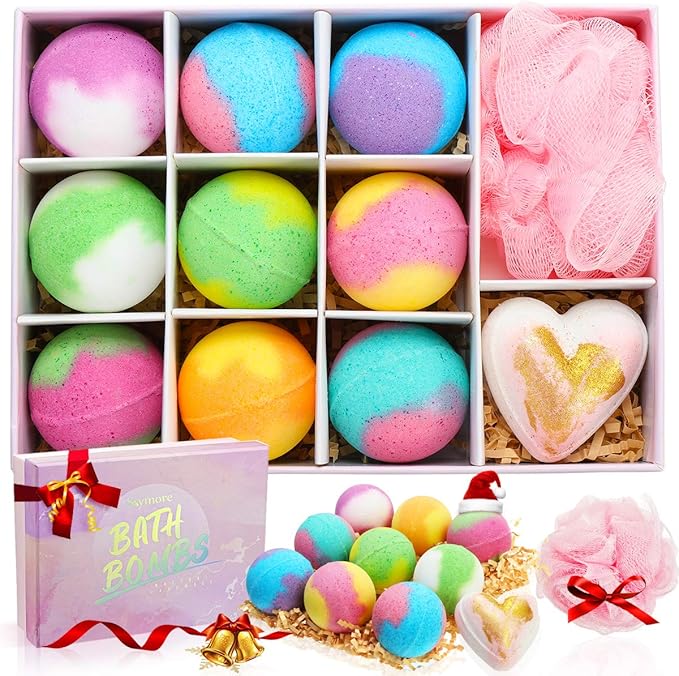 Skymore Bath Bombs, Handmade Bubble Bath Bomb Gift Set, 10 Spa Bomb & 1