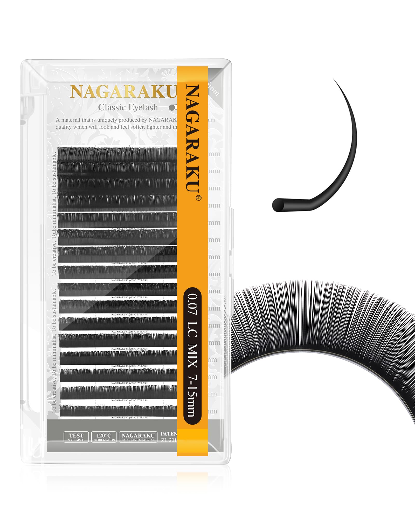 NAGARAKU Eyelash Extensions Individual Mega Volume Lashes Manual Fan 0.07mm LC Curl 7-15mm Mix Tray Classic Matte Black Natural False Lash 16 Rows