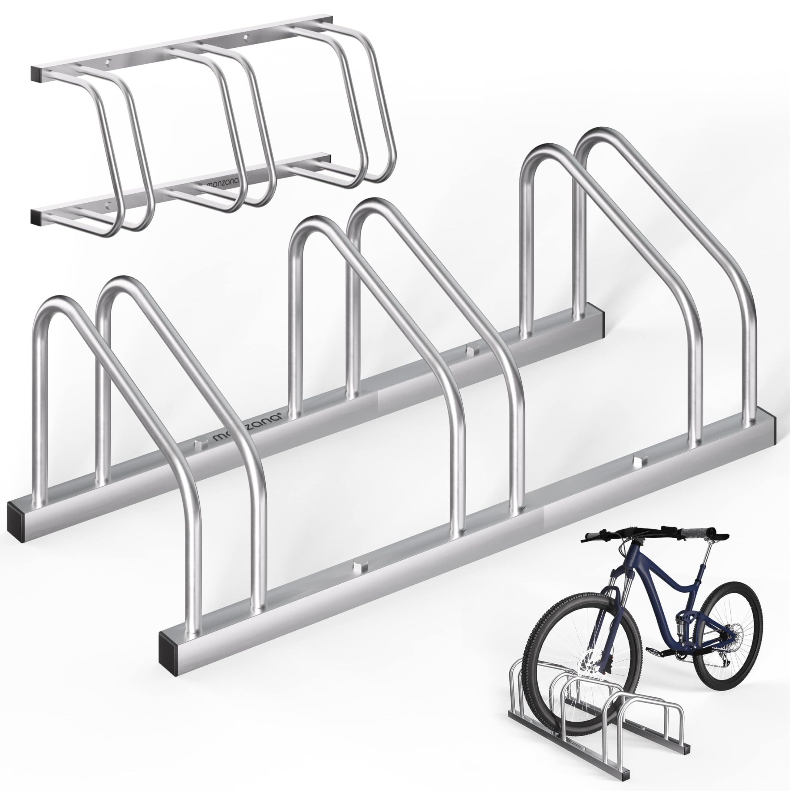 Monzana® Fahrradständer für 3 Fahrräder 37cm Radabstand 30-65mm Reifenbreite rostfreier Stahl selbstsichernde Schrauben Boden oder Wandmontage Mehrfachständer Fahrradhalter Aufstellständer Radständer