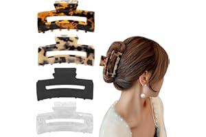 Aaiffey 4PCS Hair Claw Clips, Non-Slip Tortoise Hair Jaw Clips, Leopard Stylish Hair Clamps,Strong Hold for Thick Thin Curly 