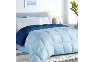 ROYALE LINENS Reversible Comforter - Queen Size Duvet Insert - All Season Soft Quilted Comforters with 8 Corner Tabs - Down Alternative Bedding Comforter - Duvet Insert (Navy/Lake Blue, Queen 88"x88")