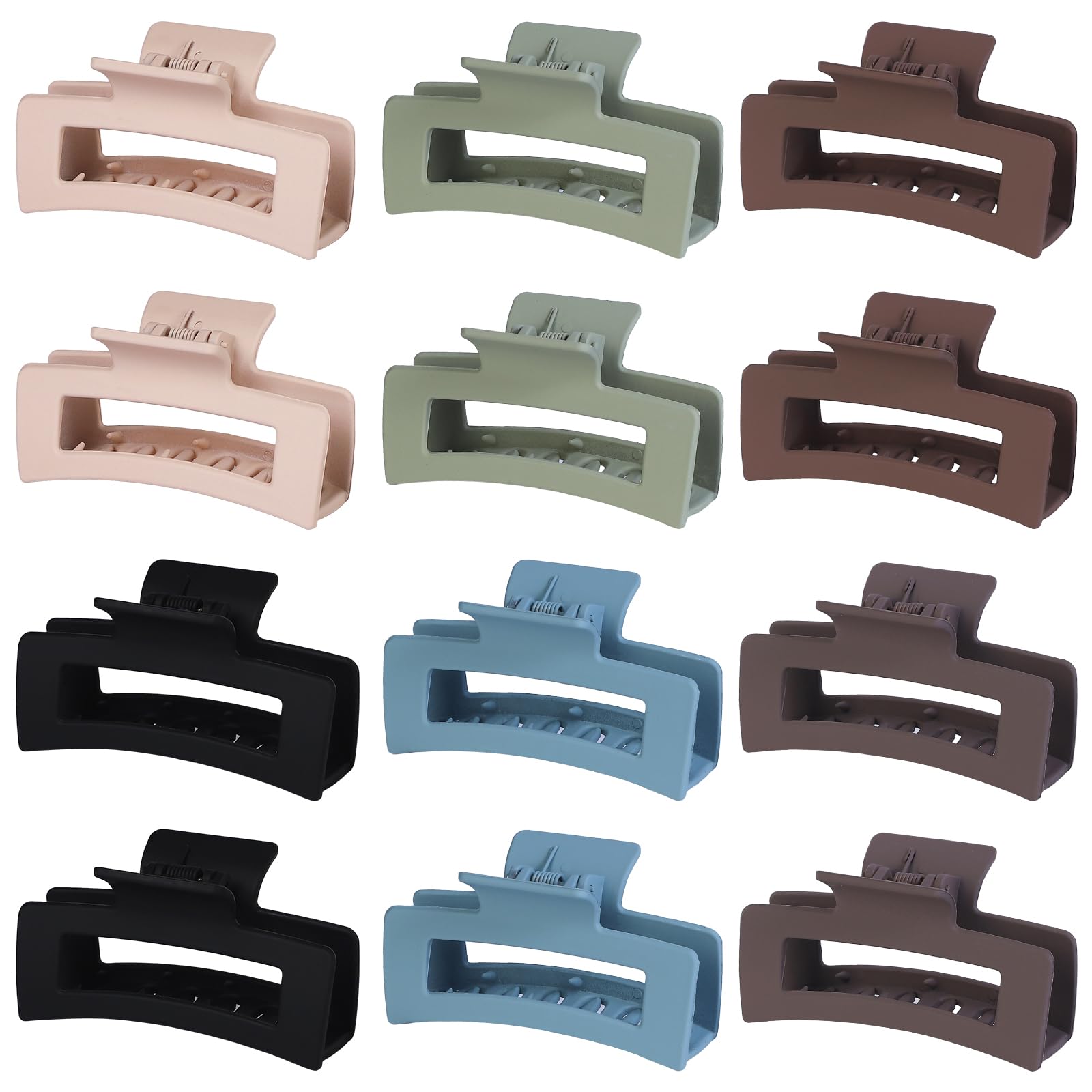 Photo 1 of 12 Pack 3.5 Inch Matte Square Hair Claw Clips for Women, Strong Hold Neutral Claws for Thick Thin Hair (Light Colors)