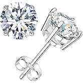 BREN Moissanite Earrings S925 Sterling Silver Imitation Diamond Earrings 18k White Gold Moissanite Earrings for Men D Color Brilliant Round Cut Moissanite Stud Earrings for Women
