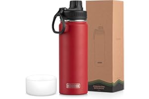 koodee Insulated Water Bottle, 22 oz Stainless Steel Double Wall Vacuum Wide Mouth Sport Bottle with Leakproof Spout Lid (Canyon Red)