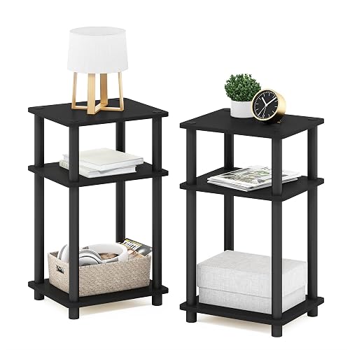 Furinno Just 3-Tier Turn-N-Tube End Table, Side Table, Nightstand, Americano/Black, 2-Pack
