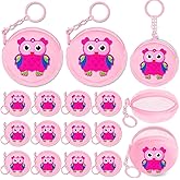 KeeStar 15 Pack Pink Owl Coin Purse with Zipper Keychain,Wallet Bag Party Favors for Owl Birthday Party Decoration, Animal Themed Baby Shower, School Carnival Rewards, Travel, Classroom Prize