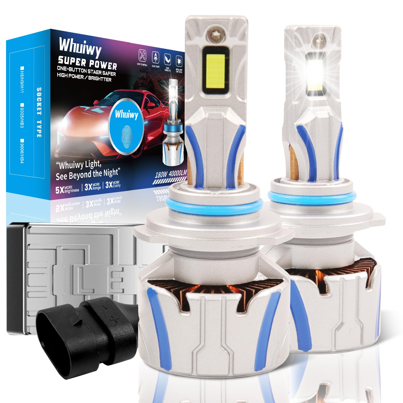 Photo 1 of 9006 Bulbs, 40000 LM 600% Super Bright, Backup Bulb With 6500k Cool White, Off-Road Use or Fog Light Bulbs Plug and Play, IP68 Waterproof, Pack of 2