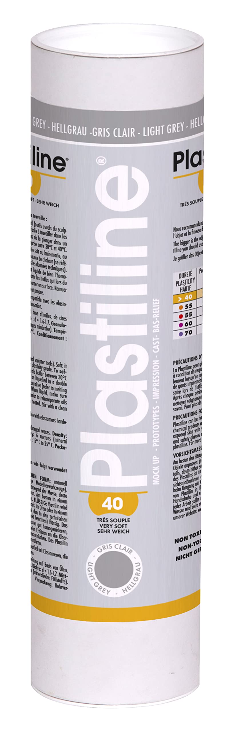 Plastiline 1640T - Plastiline tube - Modelling Paste, High Precision - Modelling, Sculpting, Moulding - Hardness 40 (very soft) - 1 kg - Light Grey shade.