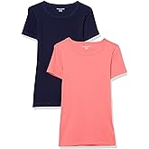Amazon Essentials Women's Slim-Fit Short-Sleeve Crewneck T-Shirt, Pack of 2