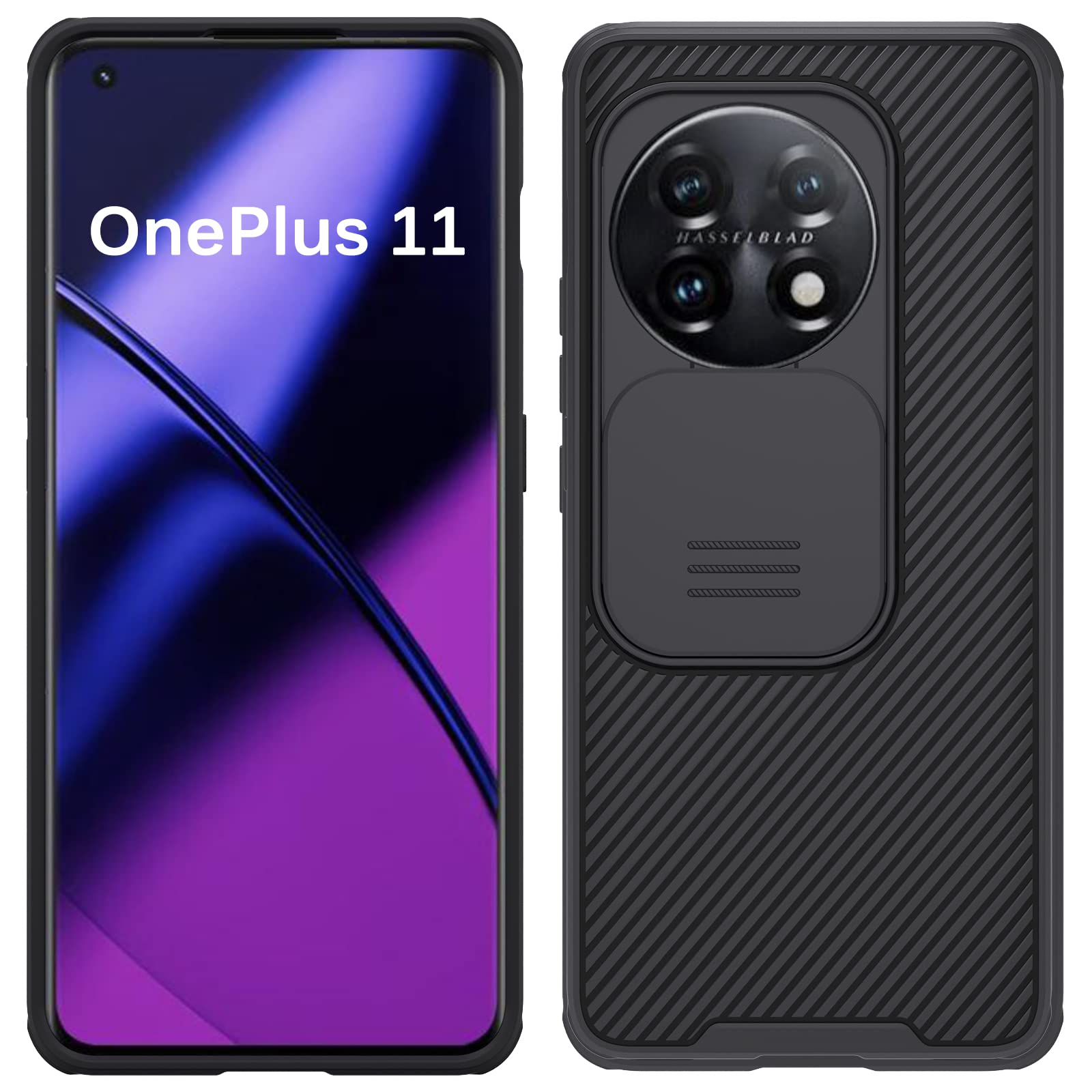 Miimall Compatible with OnePlus 11 Case, Slide Camera Lens Protector Premium TPU Frame + PC Backplane Shell Anti-drop Anti-scratch Full Coverage Bumper Protective Cover for OnePlus 11-Black