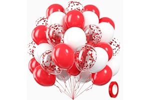 AWENZTECH 60pcs Red and White Balloons 12inch with White Red Confetti Balloons for Wedding Engagement Christmas Valentine's Day Birthday Party Decorations