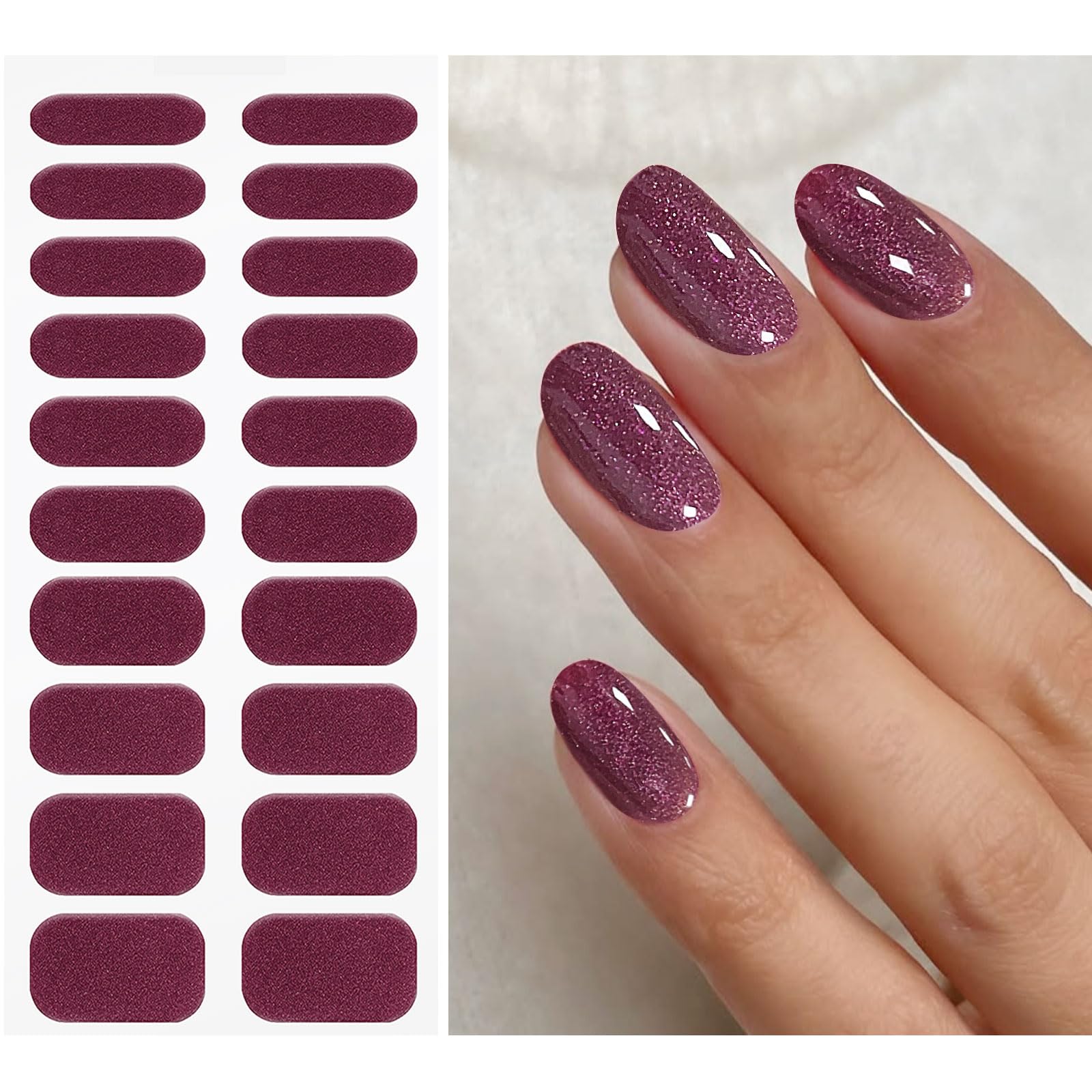 JMEOWIO Gel Nail Stickers Glitter Dark Red Semi Cured Gel Nail Strips Wraps UV/LED Nails Art Design Decoration Accessories