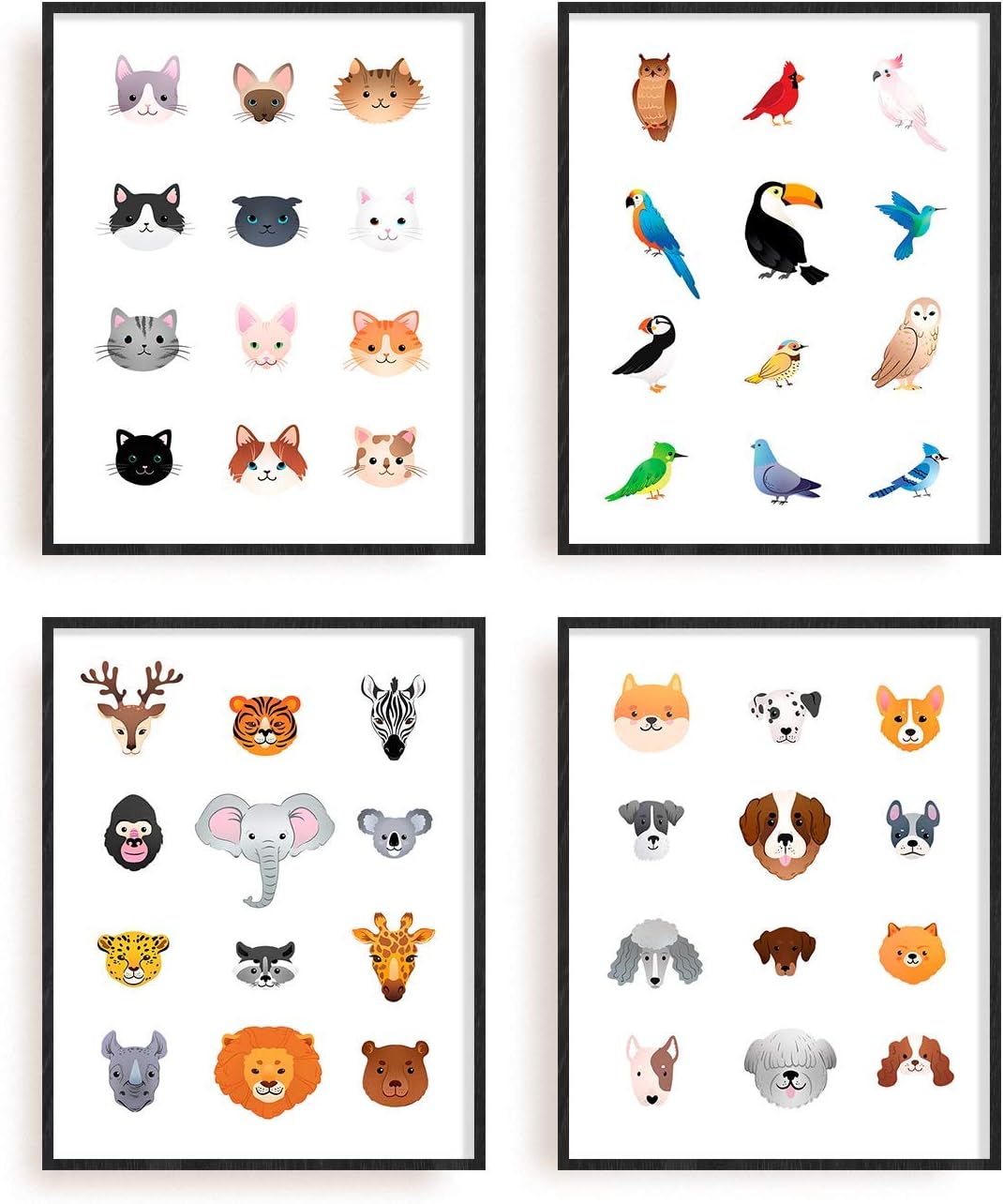 Animal Nursery Art Prints Set of 4 By Carefree Bee | Baby Nursery Wall Decor for Boys and Girls, Baby Boy Room Décor, Kids Bathroom Décor, Animal Pictures Wall Art | Unframed | 8” x 10” | (Animals)