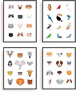 Animal Nursery Art Prints Set of 4 By Carefree Bee | Baby Nursery Wall Decor for Boys and Girls, Baby Boy Room Décor, Kids Bathroom Décor, Animal Pictures Wall Art | Unframed | 8” x 10” | (Animals)