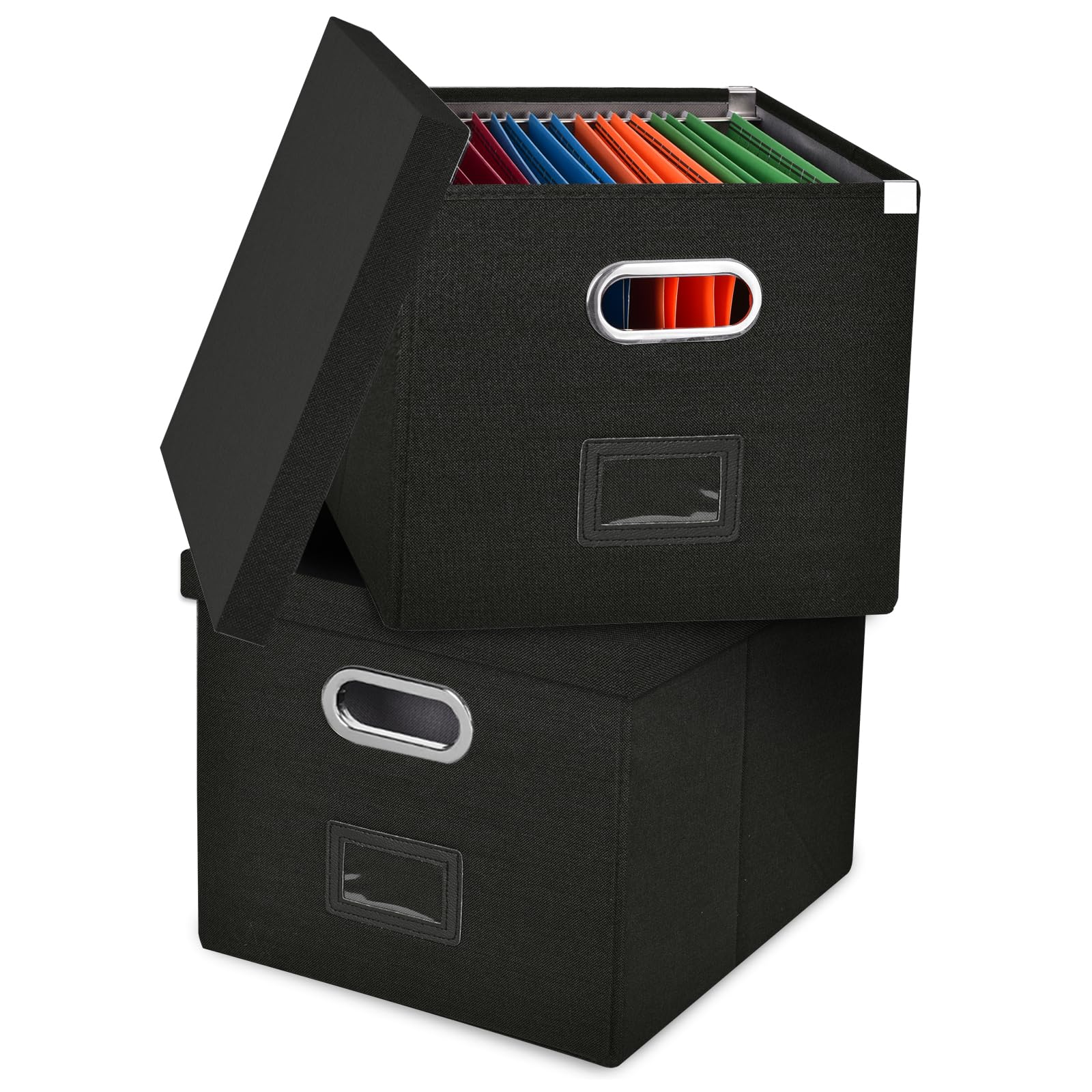 Umtiti 2PCS A4-Size File Organizer Box with Lid（Folders not included. Letter Size, File Folder Storage, Easy Slide Durable Hanging File Box for Office/Decor/Home,Black.S-UK