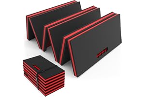 SKYJDM Thick Mechanic Mat, Foldable EVA Mat with Magnetic Tool Compartments, Waterproof Mechanic Kneeling Pad with Handle for Garage Workshop Repairing Gardening, 46.5" x 15.8" x 1.1 ", Black & Red