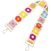 1PCS 2" Wide White Crochet Flower Purse Strap – Gold Hardware Durable, Vintage Guitar Crossbody Strap, Adjustable Replacement Shoulder Strap for Women's Handbags, Luggage Bags & Purses