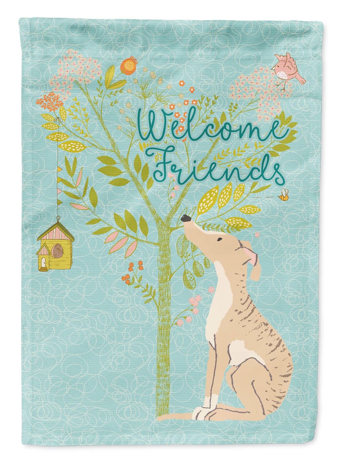 Caroline's Treasures BB7591GF Welcome Friends Brindle Greyhound Flag Garden Size, Small, Multicolor