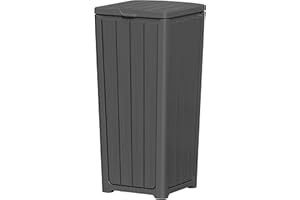 LHBGO Outdoor Trash Can with Lid, Waterproof Resin Garbage Can with Tiered Lid, Outside Trash Bin for Patio, Kitchen, Backyard or Deck