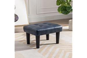 Durfii Small Footstool Ottoman, Faux Leather Wooden Foot Stool Ottoman, Perfect for Living Room, Bedroom, Entryway or Office Seating (Leather Blue,1PCS)