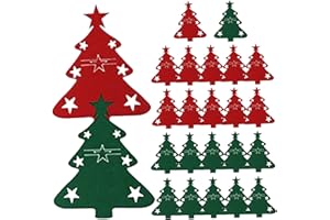 24Pcs Christmas Cutlery Holder Xmas-Tree Shaped Christmas Utensil Holder Felt Red & Green Christmas Silverware Holder for For
