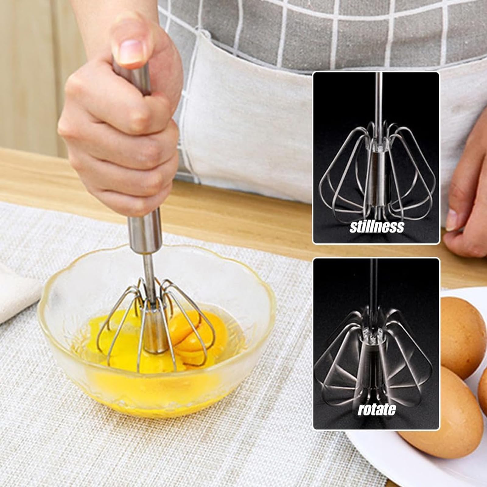 Handmixer, Halbautomatischer Schneebesen aus Edelstahl, Rotierender Halbautomatischer Eierschläger, Handrührgerät zum Kochen von Eiern und Milch in der Küche zu Hause (14 Inche) 5