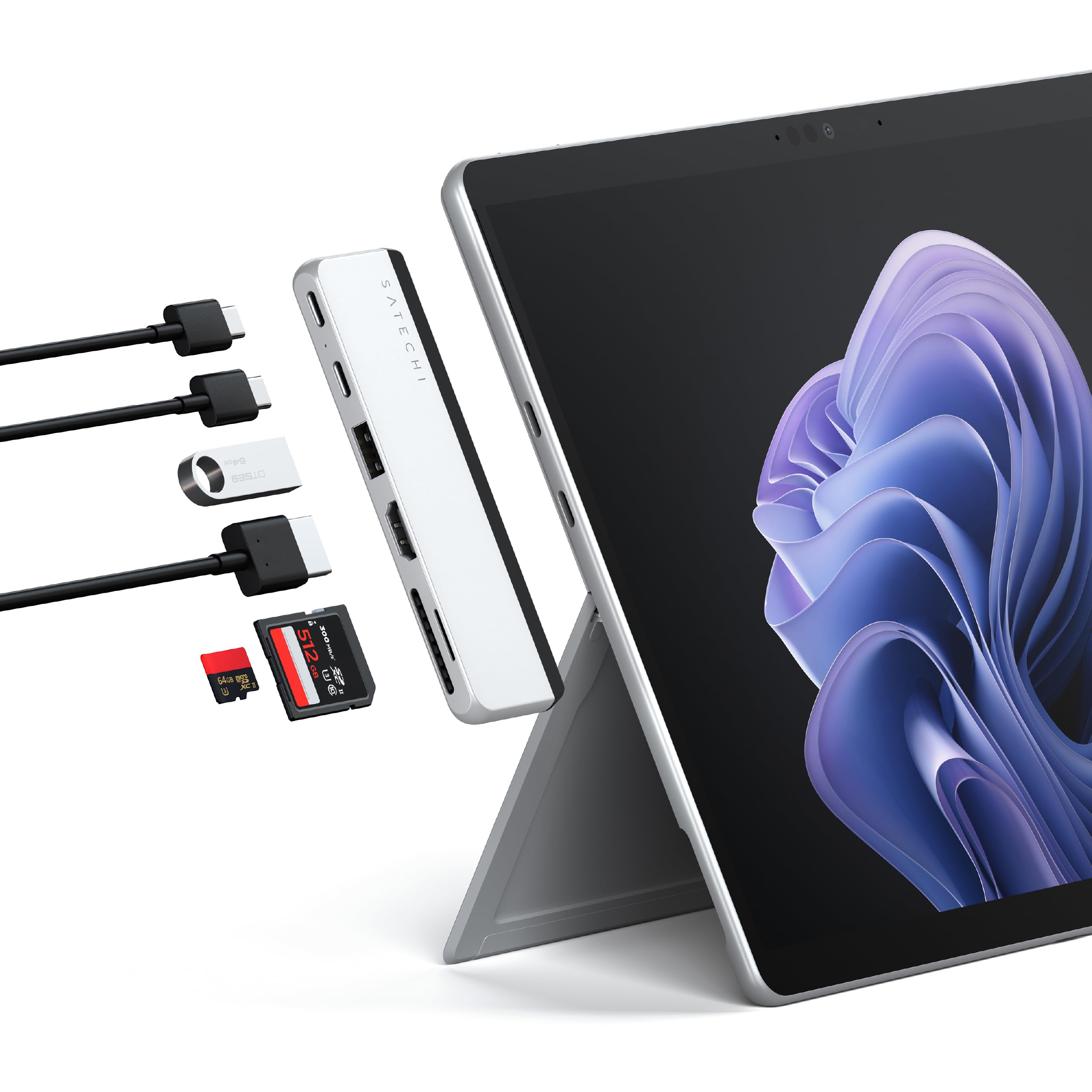 SATECHI Dual USB-C Hub 6-in-1 for Surface Pro 11/10/9, USB4 Pass-Through 100W with 40 Gbps Data Transfer, 6K@60Hz, HDMI Port 4K@60Hz, USB-C & USB-A 3.2 10 Gbps, SD/microSD UHS-I Card Readers