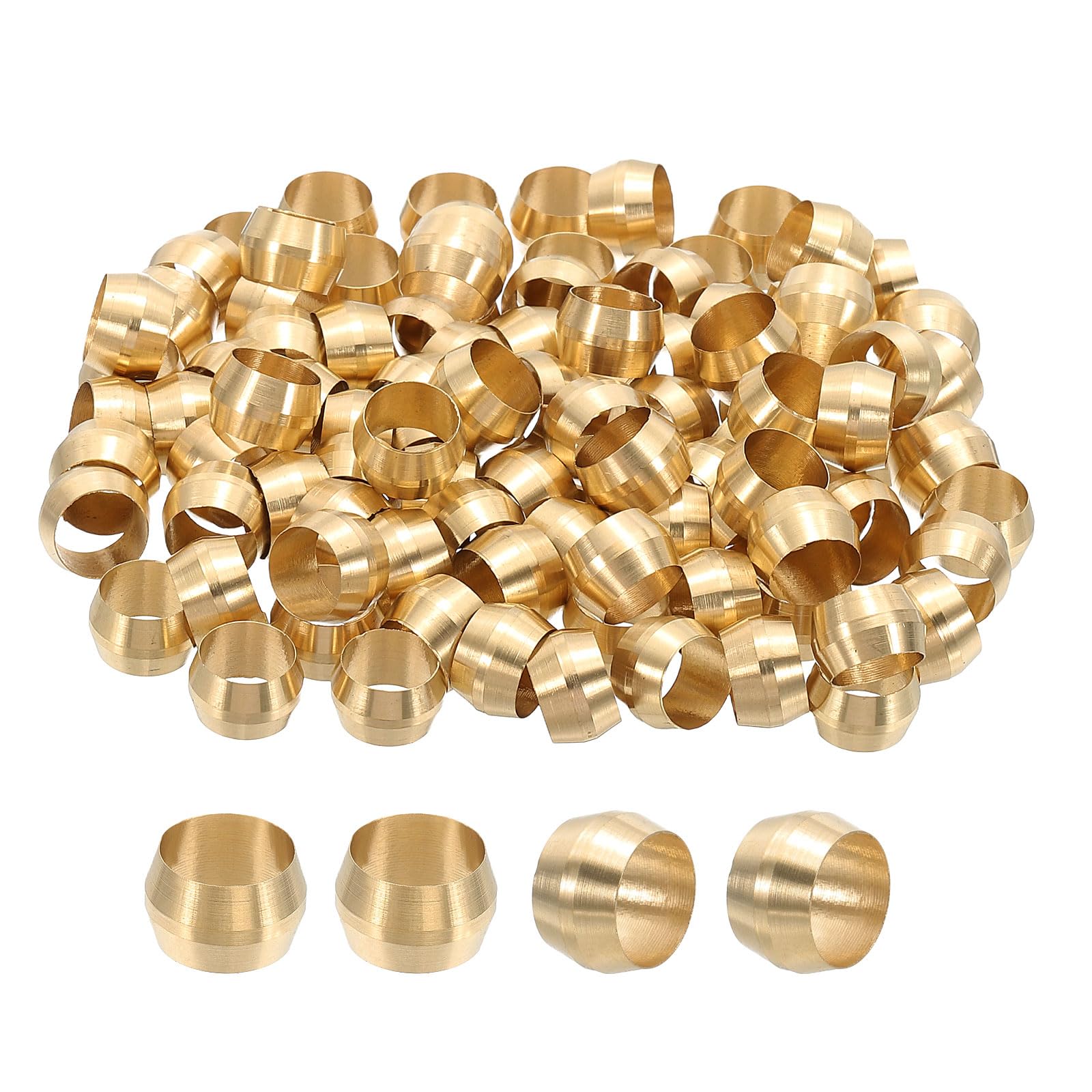 PATIKIL 100Pcs Brass Compression Sleeves Ferrules, Tube OD 3/8" Compression Fittings Assortment Kit for Connecting Air, Fuel, Water, Oil and Inert Gases Lines