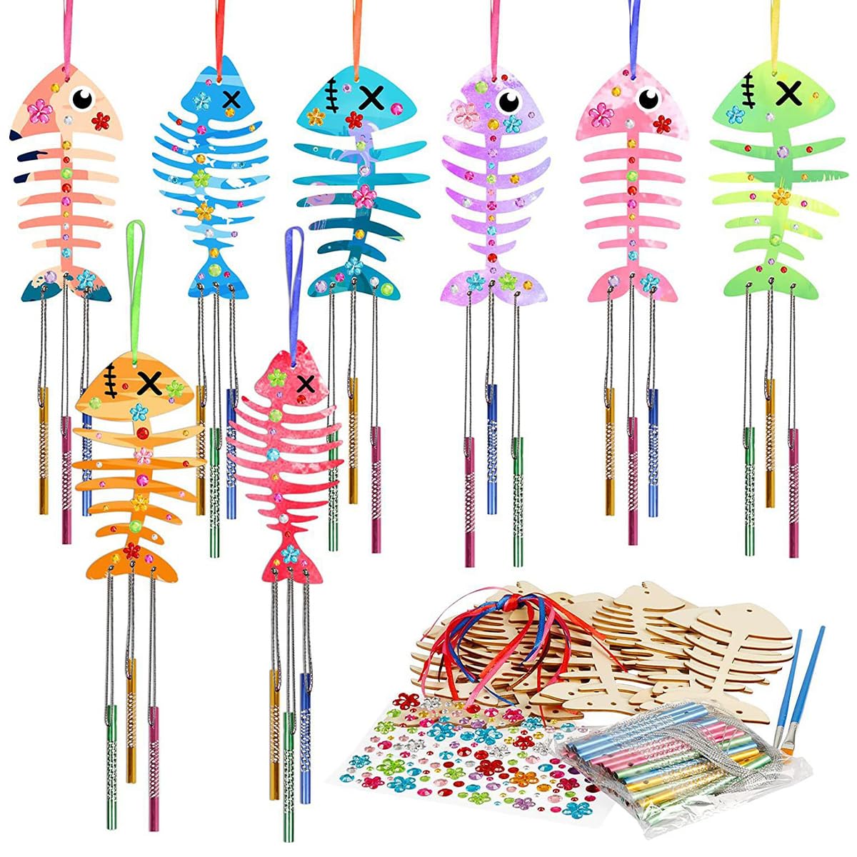 WANGCL Pack of 12 Wind Chime Set Wooden Wind Chime Craft Wind Chime DIY Handmade Fish Wind Chime Ornament Pendant