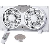 shinic Window Fan with Reversible Airflow Quiet, Twin 9" Blades, Full Remote Control, 3 Functions-3 Speeds, Bathroom Kitchen Window Exhaust Fan, Width Adjustable (From 23.5" to 37") ETL Certified