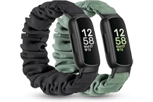 Folavii 2 Pack Compatible with Fitbit Inspire 3 Bands for Women Men, Scrunchie Stretchy Strap Cute Elastic Sport Replacement Fabric Cloth Wristband for Fitbit Inspire 3/Inspire 2