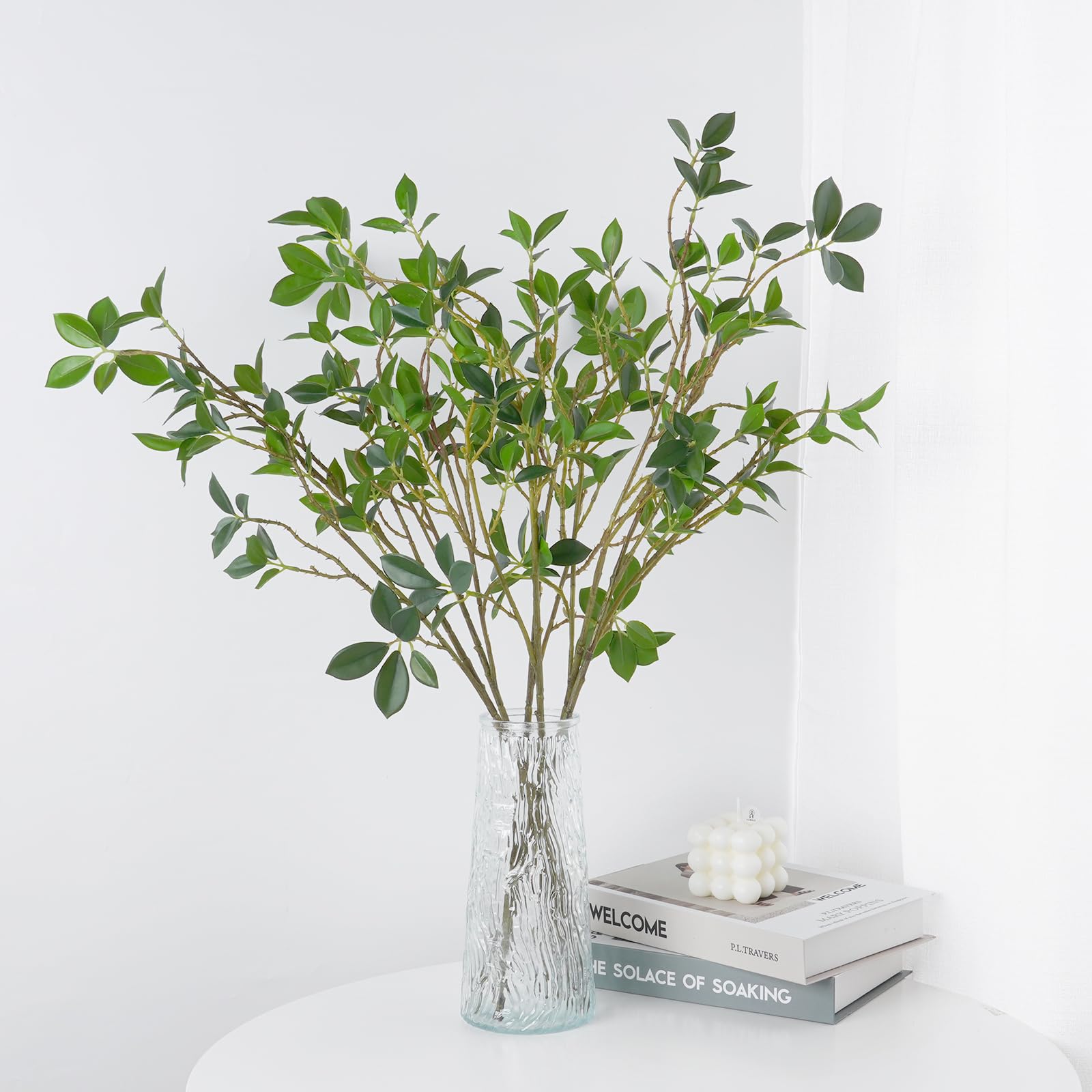 VaryFloral 6pcs Artificial Branches Faux Ficus Branches Green Bushes Shrubs Artificial Greenery with Green Eucalyptus Leaves Faux Twigs for Vase Home Wedding Office
