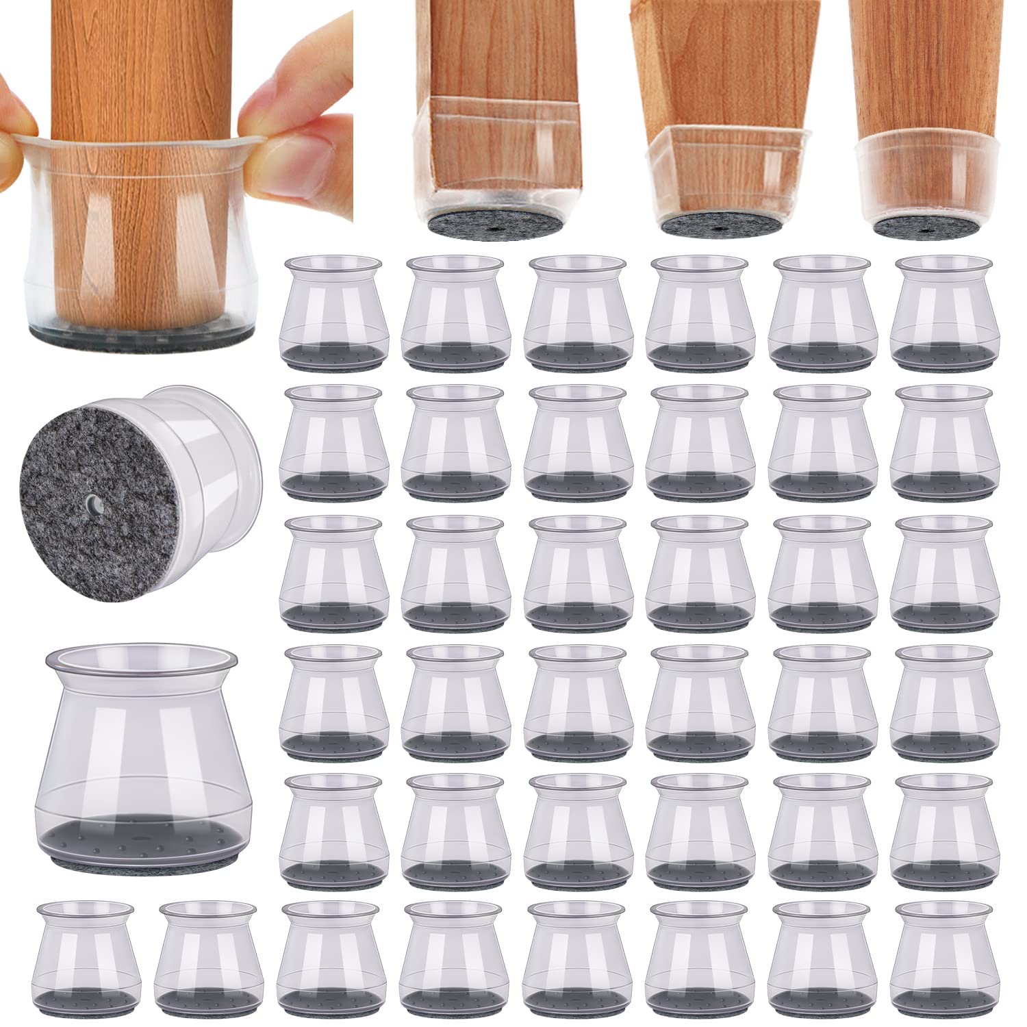 Photo 1 of BUMACO 40Pcs Chair Leg Floor Protectors Chair Leg Protectors for Hardwood Floors Silicone Pads Covers to Protect Floors Clear Universal S (15/16" to 1-5/16")