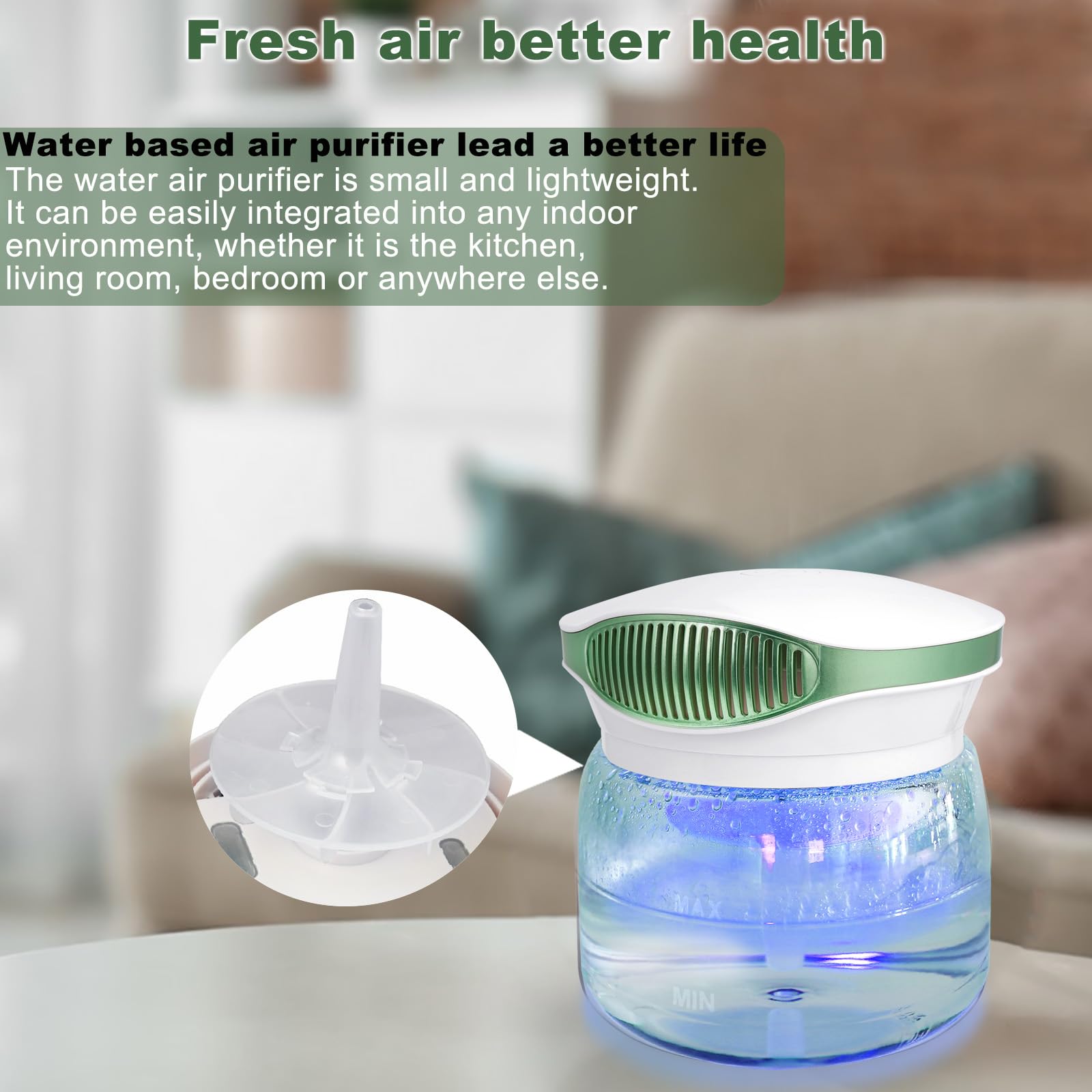 Water Air Purifiers for Home, Variable Speed Air Washer Aroma Diffuser, Quiet Rainbow Air Purifier with Water, Essential Oils Aroma Diffuser with LED Night Light, Freshener for Home, Smoke, Pet Odors