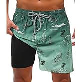iCKER Mens Swim Trunks with Compression Liner 5.5" Inseam Quick Dry Swim Shorts Bathing Suit Beach Shorts