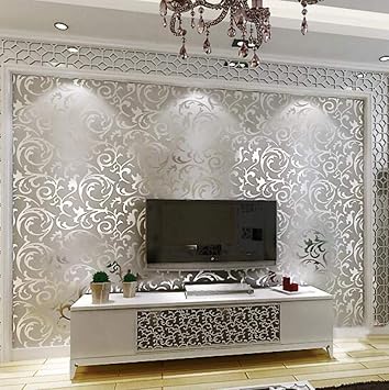 Telihome Damasco Clasico De Lujo Lamina Dorada Plata Papel De