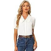 Allegra K Women's Peter Pan Collar Shirt Puff Short Sleeve Retro Vintage Blouse