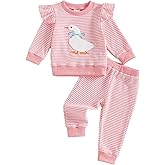 KKCVMOMOQ Toddler Baby Girl Fall Winter Clothes Silly Goose Long Sleeve Sweatshirt Tops Pants 2Pcs Set Farm Goose Outfit (Multicolor, 12-18 Months)