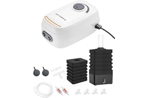 MoonOrange 3W/6W Aquarium Air Pump, Adjustable Aquarium Aerator with 2-Outlet, Super-Powerful & Quiet Oxygen Pump for Fish Tanks up to 100/200 Gallon with Full Accessories.(UPGRADE Noise-Reduce)