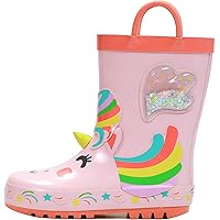 mysoft Kids Rain Boots for Girls Boys Toddler Waterproof Rubber Cute Animal Printed with Easy-On Handles