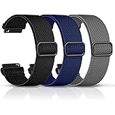 DaQin 3 Pack Nylon Watch Bands Compatible with 16mm 18mm 20mm 22mm Quick Release Watch Band, Adjustable Soft Stretchy Solo Loop Strap Elastic Braided Relacement Wristband for Men Women