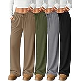 Velvelhall 4 Pack Women's Lounge Pants Comfy Wide Leg Yoga Pant Drawstring Loose Baggy Sweatpants Open Bottom with Pockets