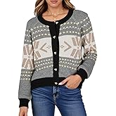 Saodimallsu Womens Button Up Cardigan Sweaters Crew Neck Vintage Fair Isle Long Sleeve Warm Knit Christmas Sweater Coats