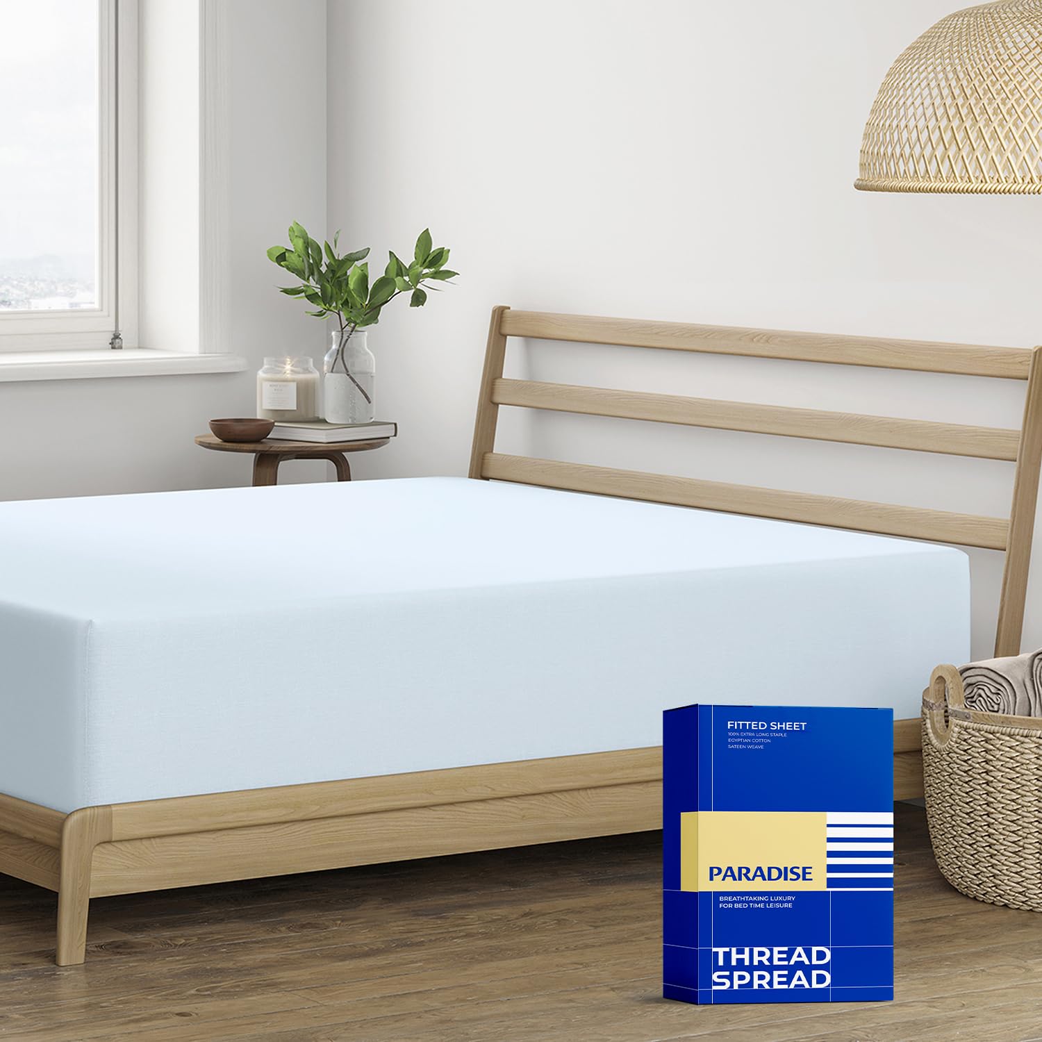 Photo 1 of Thread Spread Luxury Egyptian Cotton Twin Fitted Sheet - 1000-Thread-Count 16" Deep Pocket, Cooling, Sateen Weave, Extra Long Staple - Light Blue