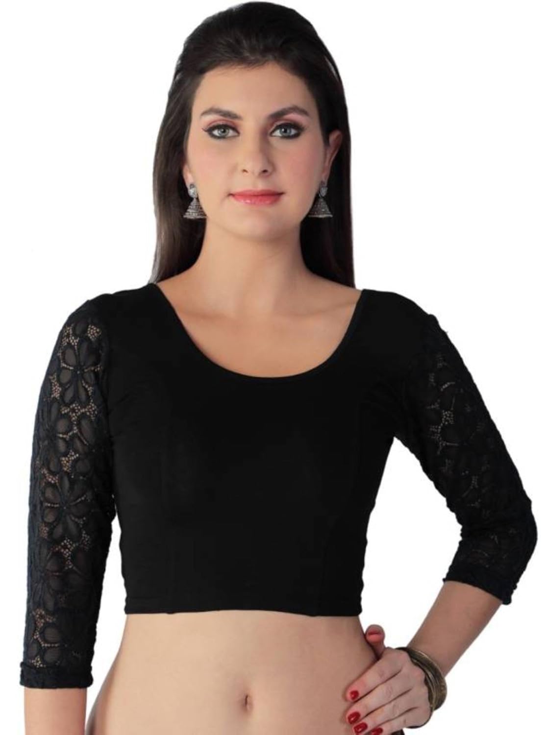 fressia fabrics women's stretchable readymade saree blouse crop top choli pack of 3