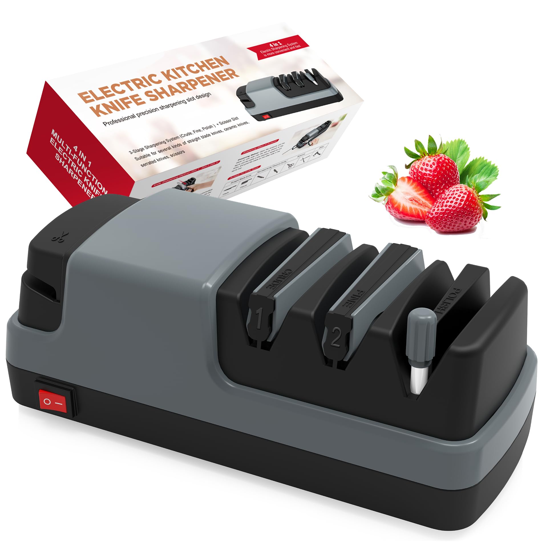 Photo 1 of YOORLEAY Electric Knife Sharpener- 4 in 1 Electric Knife Sharpeners for Kitchen Knives, Straight Blade Knives & Serrated Knives & Ceramic Knives & Scissors