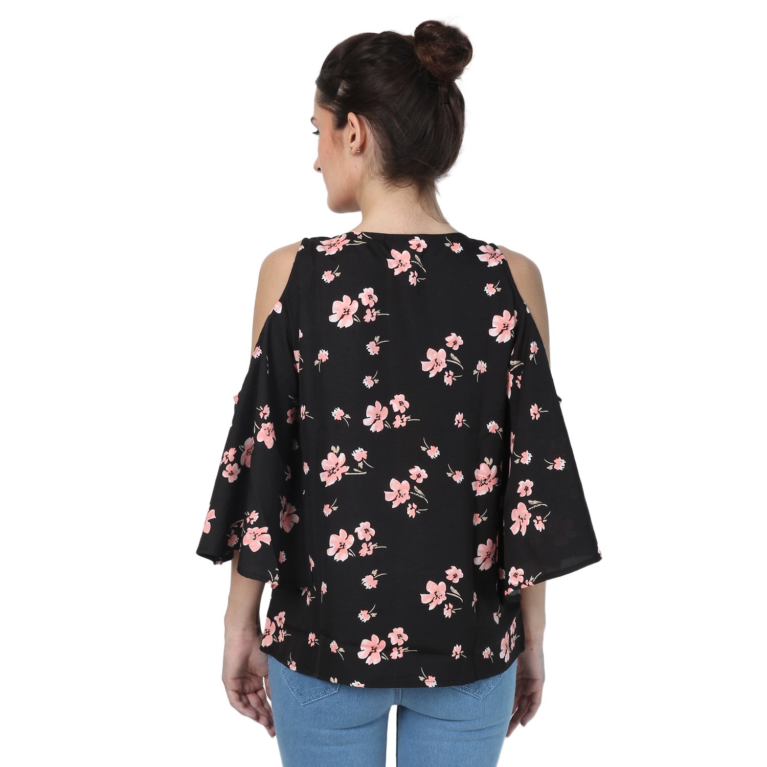 jollify blue womens cut shoulder top