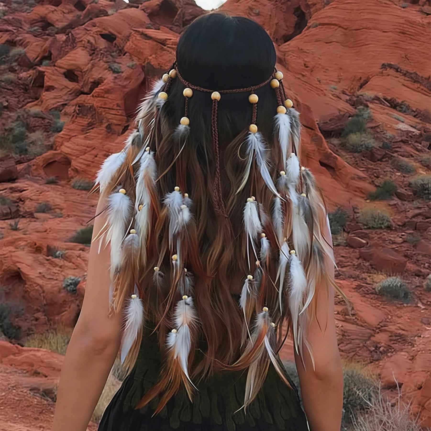 Fashband Indian Feather Headband Boho Tassel Hippie Headdress Tribal Headpiece Indian Festival Party Headwear Hair Accessoriess for Women and Girls