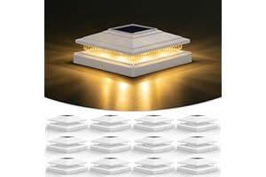 VOLISUN Solar Fence - Post Lights, Solar Post Cap Light Outdoor Waterproof 12pack, White Deck Cap Light Solar Powered, for 4x4 5x5 6x6 Wooden/Vinyl Post